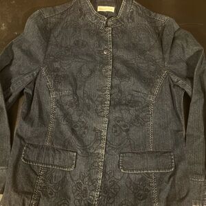 Cold Water Creek Denim Blazer Embroidered Floral Grannycore Women's Size Large